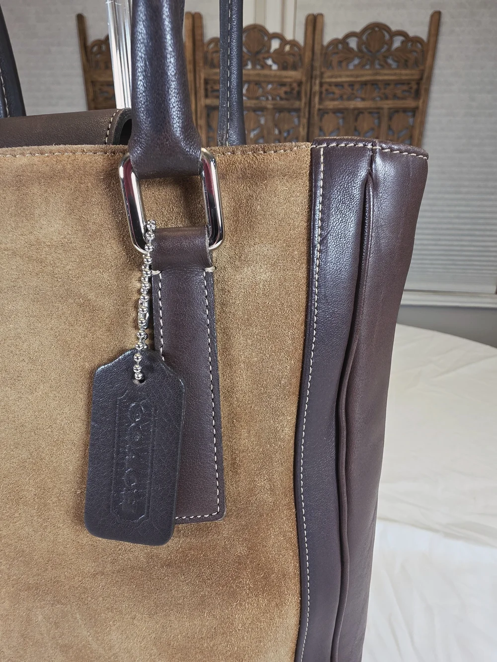 Vintage Coach 9424 Suede Leatgher Tote Brown Camel Y2K Made in Costa Rica